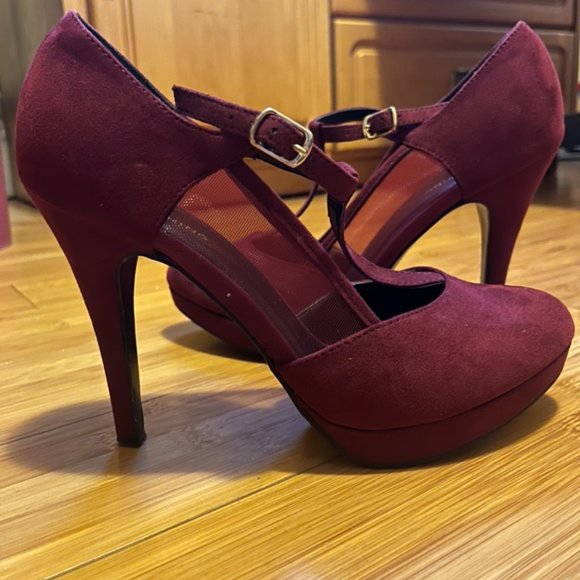 Suede Burgundy High Heels | Size 8.5 - Picture 2 of 11